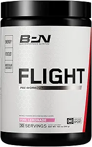 BARE PERFORMANCE NUTRITION BPN Flight Pre Workout, Supports Energy and Mental Focus, Improved Endurance & Muscle Pumps with CarnoSyn® Beta Alanine, Pink Lemonade, 30 Servings