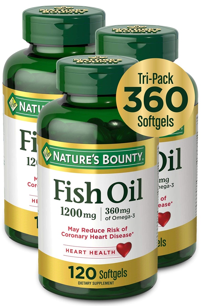 Nature 's Bounty Fish Oil, 1200mg, 360mg Omega-3, 120 (3 Pack, 360 Total) Softgels 120 Softgels