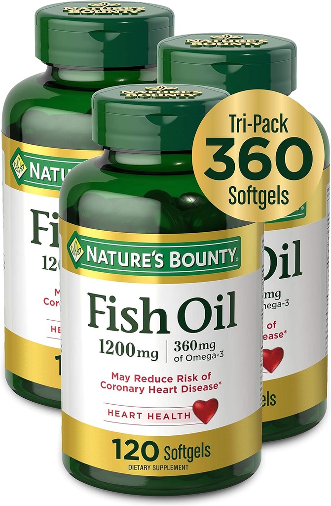 Nature 's Bounty Fish Oil, 1200mg, 360mg Omega-3, 120 (3 Pack, 360 Total) Softgels 120 Softgels