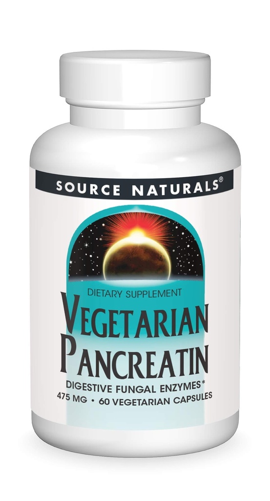 Source Naturals Vegetarian Pancreatin, Comprehensive Digestive Enzymes from Plants, 475mg - 60 Capsules
