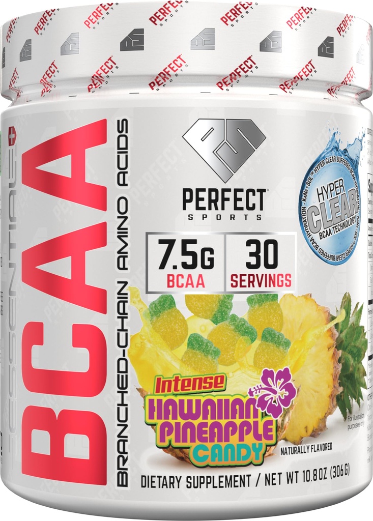 PERFECT SPORTS Essential BCAA Hyper Clear | KaNa-Sol™ Technology | 7.5g Vegan BCAAs | Zero Sugars, Carbs, or Calories | 30 Servings (Hawaiian Pineapple)