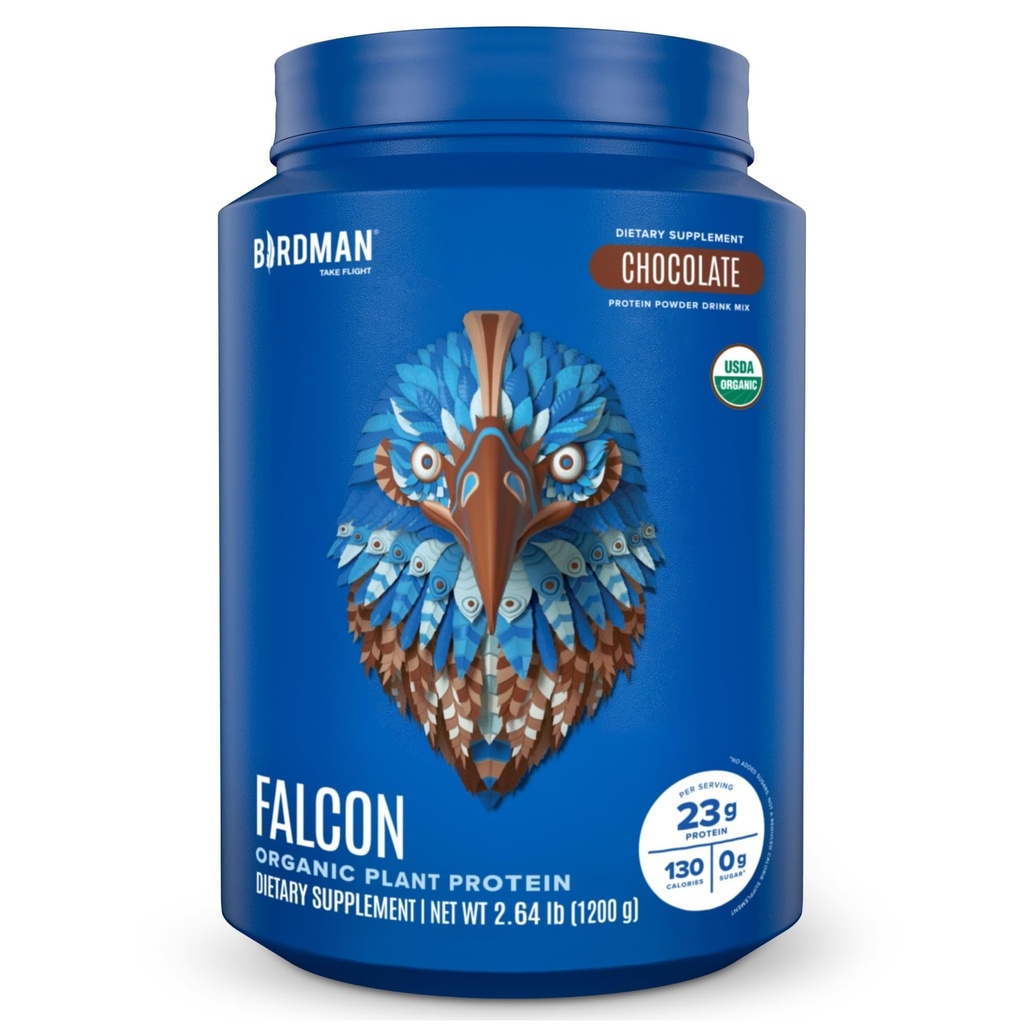 BIRDMAN Falcon Vegan Protein Powder Organic, Stevia & Sugar Free, Plant Based Protein, Low Carb, Dairy Free, Keto, Non Whey Protein, Probiotic, Pea Protein Medical 124; Chokolade Flavor - 37 Servering - 2.64lb