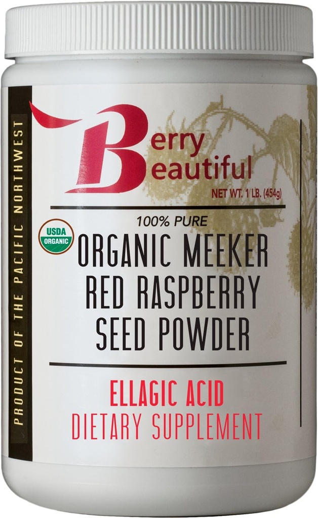 Berry Smukke Organic Meeker Rød Raspberry Seed Powder (Ellagic Acid, Fiber) - 1 LB (454g) - Cold- presset fra US- Grown Hindbær