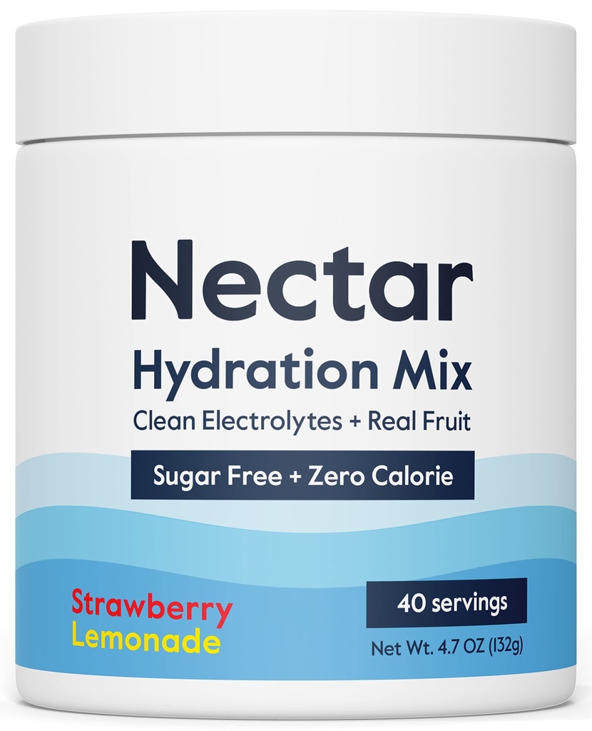 Nectar Sugar Free Electrolytes Powder - Organic Fruit No Sugar or Calories - Hydration Powder for Dehydration Relief and Rehydration - Keto og Paleo (Jordbær Lemonade 40 Serving Tub)