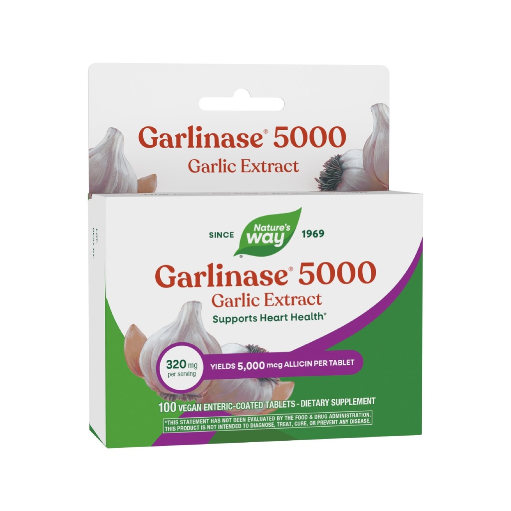 Nature's Way Garlinase 5000, Garlic Extract, Supports Heart Health*, Odorless Garlic Supplements, Vegan, 100 Tablets