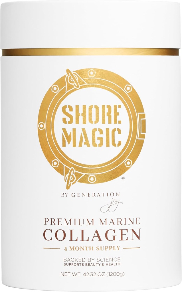 Shore Magic Premium Marine Collagen Powder Typer I- IV; Wild Fish- Sourced, Hydrolyzed, Unflavored & Odorless; 9g Protein Per Servering - Understøtter hud, hår, negle, Joints & Bones