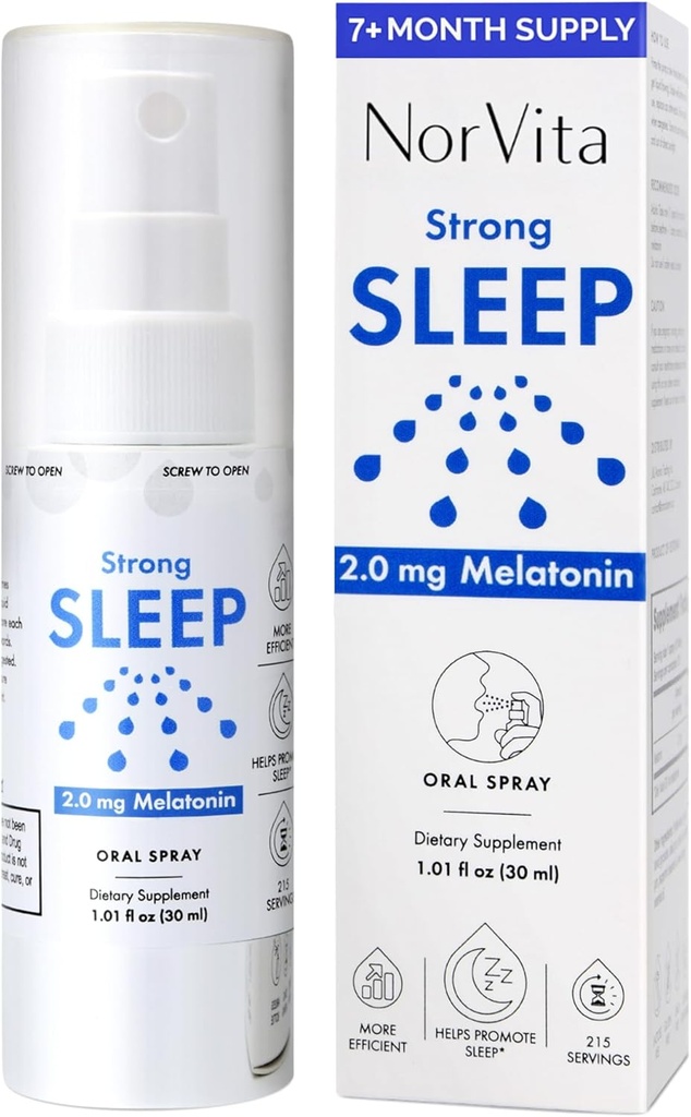 Melatonin Sleep Spray 2 mg (215 Servere) - Flydende Melatonin Spray til søvn, Fast- Fungerende Sublingual Formel, understøtter sund søvn - Vegan, GMO- fri, Melatonin Spray til voksne