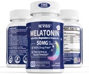 Melatonin 50 mg til voksne - Extra Strength 9- in-1 Fast opløsning Sublingual - w / vitamin D3 & MSM, Afslappende Herbal Blend- Ashwagandha, Lemon Balm, Passionflower, Kamille, Sugar Free, Vegan 180 Servering