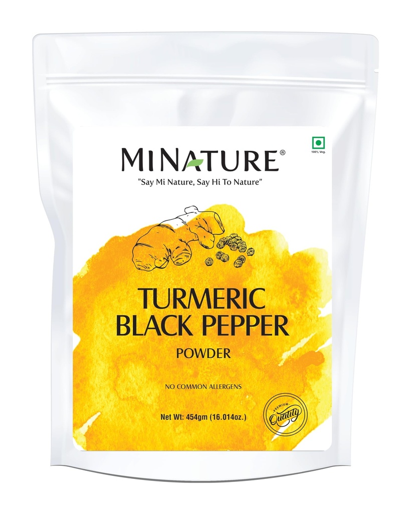 Mi Nature Turmeric Powder with Black Pepper, 454g (16oz)| Pure Curcuma Longa & Piper Nigrum| Traditional Superfood for Cooking and Natural Wellness Support