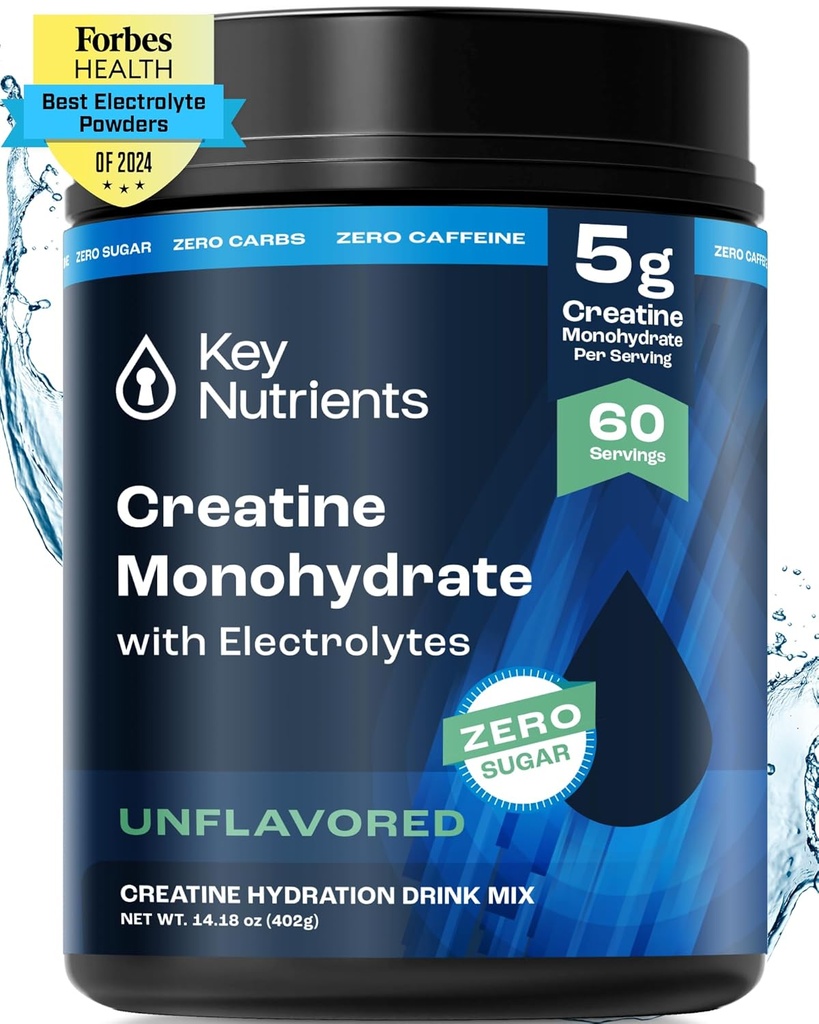 KEY NETRIENSER Creatininmonohydrat Pulver + elektrolyter, 5000mg Creatininpulver, Mikroniseret Creatininmonohydrat, Creapure Creatin - 60 Servering, Made in USA