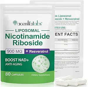 NAD + Supplement for anti-aging og celleregenerering, 900mg NAD supplement, Liposomal Nicotinamid Riboside, Support Cellular, Muscle & Energy, NMN supplement Alternative 80p