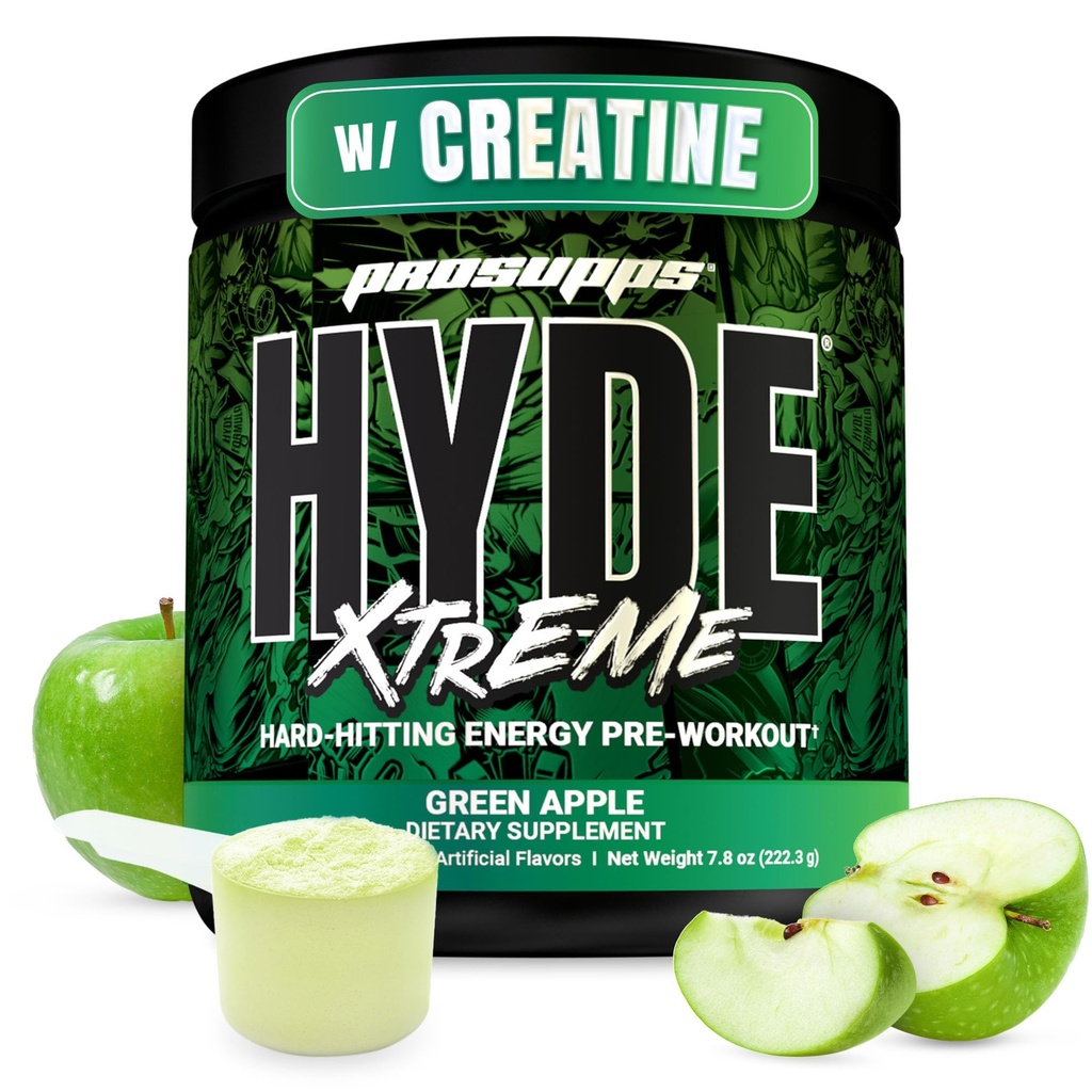 PROSUPPS Mr. Hyde Xtreme Pre Workout pulver med Creatin, Beta Alanine & Koffein - ekstrem energi, Pumper, Focus & Performance - Fitness & Gym Kosttilskud til mænd og kvinder (Green Apple, 30 Servere)
