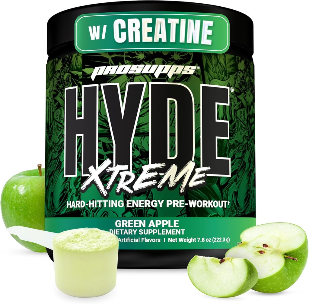 PROSUPPS Mr. Hyde Xtreme Pre Workout pulver med Creatin, Beta Alanine & Koffein - ekstrem energi, Pumper, Focus & Performance - Fitness & Gym Kosttilskud til mænd og kvinder (Green Apple, 30 Servere)