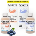 Genexa Kids 'Clean Day & Night Hough Medicine, Dye Free, 0% kunstige tilsætningsstoffer, Børne Hough, Bryst Congestion, Runny Næse & Nysen Relief, Age 6 +, Økologisk Blåbær Flavor, 8 fl oz (2 Pack)