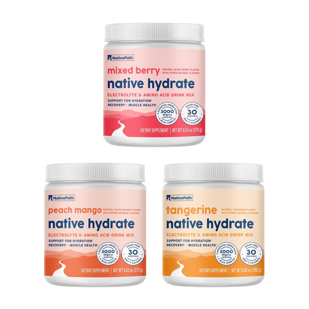 NativePath Hydrate Mixed Berry, Peach Mango, and Tangerine Trio Jar Bundle