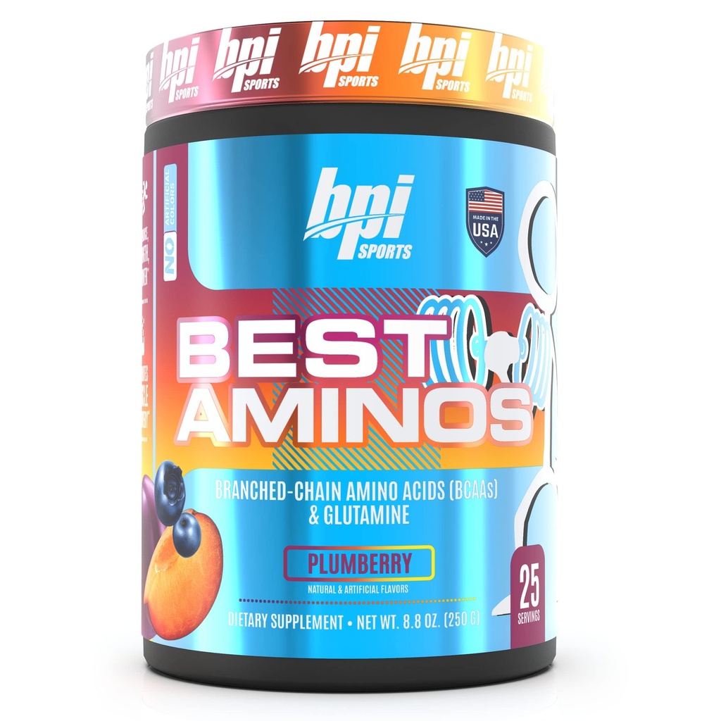 BPI Sports BCAA Powder - Best Aminos, Post Workout Recovery Drink with Glutamine, Branched Chain BCAAs Amino Acids, Hydration & Recovery, 25 Servings, Plumberry Flavor