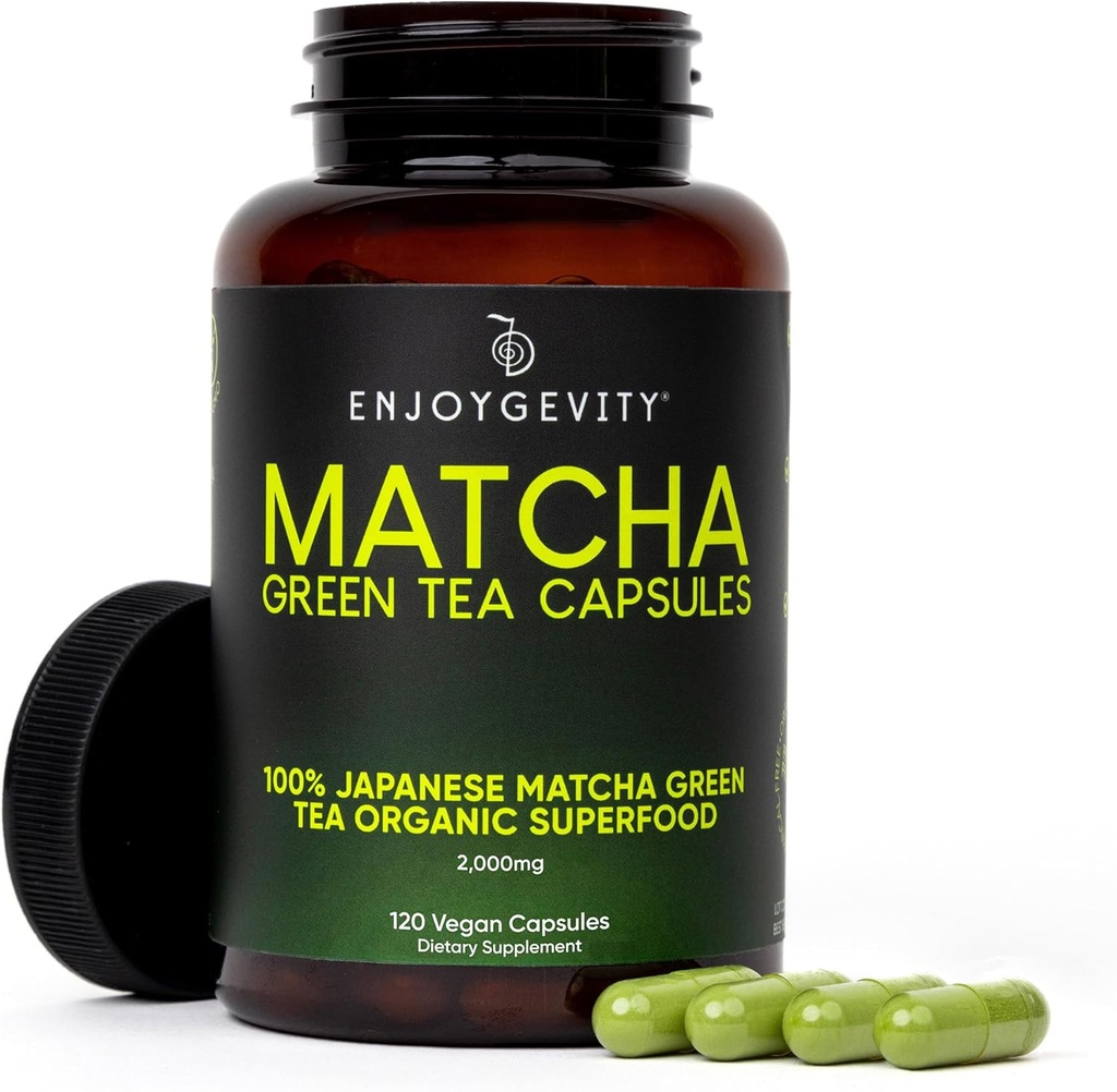 Organic Matcha Green Tea Capsules - Natural Energy Boost - Ren Gradvis Koffein - Japansk Matcha Green Tea Pills - 100% Natural Antioxidant - Calming and Relaxing - 120 Daily Capsules - 2000 / mg
