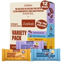 JUSTNOSH Best Sellers Sampler Pack Collagen Protein Bars – 15g Protein, 10g Collagen | Gluten & Dairy Free, Low FODMAP, Seed Oil Free (12 Pack)