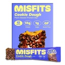 Misfits Vegan Protein Bars - Chewy Cookie Dough | Nutrition Bars - 15g Protein, 1g Sugar, Plant-based, Low Carb, Non-GMO, Gluten Free Snacks | Pack of 12