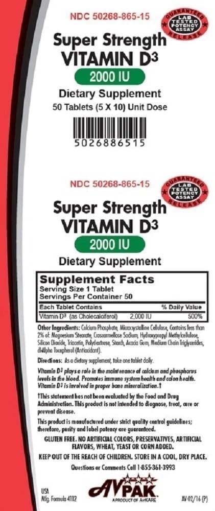 Vitamin D3 (Cholecalciferol) Strength 2000IU, 50 Count