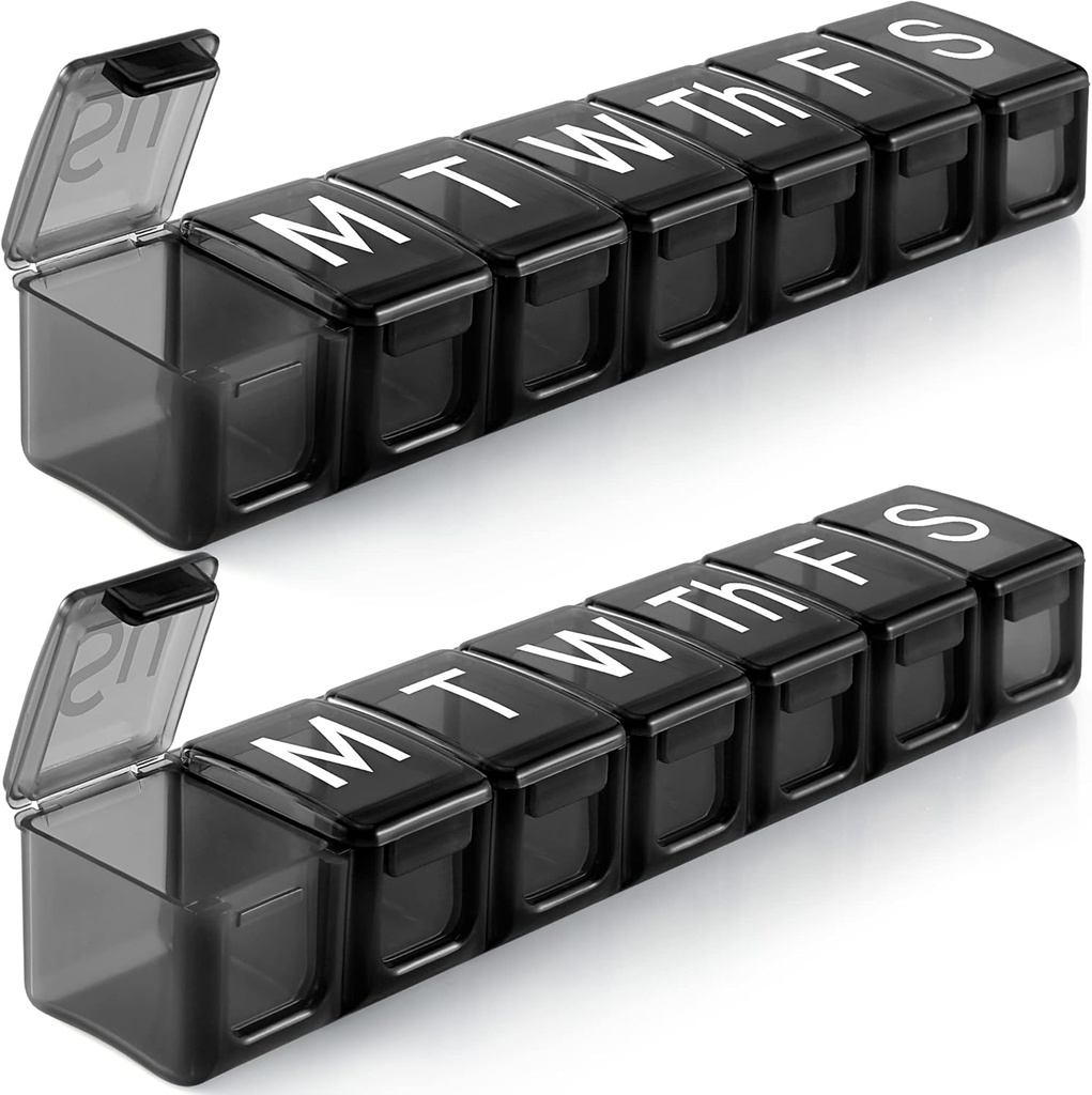 2 Pack Extra Stor Ugentlig Pill Organizer, BPA Free Pill Box 7 Dag med XL Segment for Fish Oils, Rejsevenlig Medicin Organizer Pill Case for Vitaminer, Kosttilskud