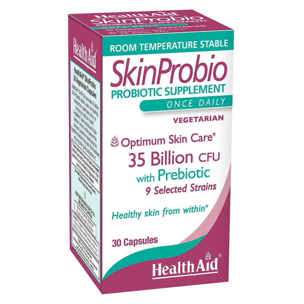 HealthAid SkinProbio Skin & Gut Probiotic – 35 Billion CFU, 9 Strains + Prebiotic – Supports Healthy-Looking Skin & Digestive Balance – Once Daily, Vegetarian – 30 Capsules*