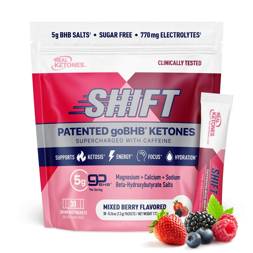 Ægte Ketoner BHB Eksogene Ketoner Drink Mix Pakninger Keto Elektrolytes Powder Pakninger Ingen Sukker med 4 Main Fastende Elektrolyter Plus Hydrating Patenteret Keto BHB - 30 Grev blandet berry koffein