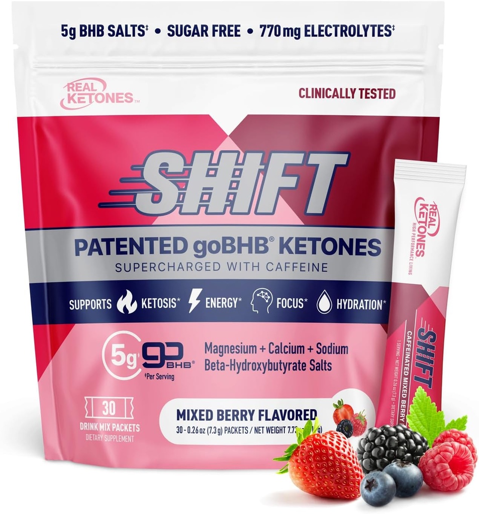 Ægte Ketoner BHB Eksogene Ketoner Drink Mix Pakninger Keto Elektrolytes Powder Pakninger Ingen Sukker med 4 Main Fastende Elektrolyter Plus Hydrating Patenteret Keto BHB - 30 Grev blandet berry koffein