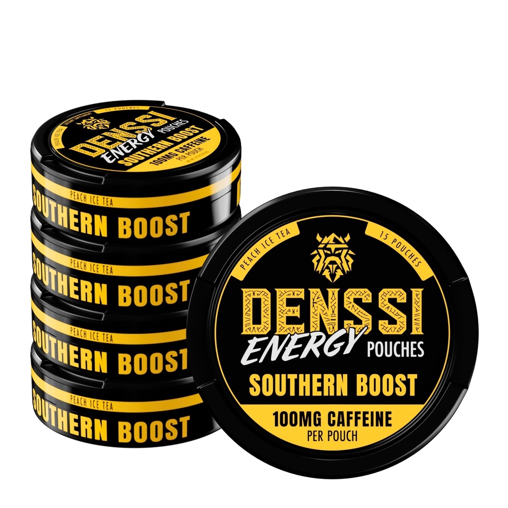 Energy Pouches – Fast-Acting Caffeine + Nootropic Boost – Sugar-Free, Tobacco-Free, Zero Crash Replacement/Alternative for Focus and Energy (5-Pack, Southern Boost (Peach Ice Tea))