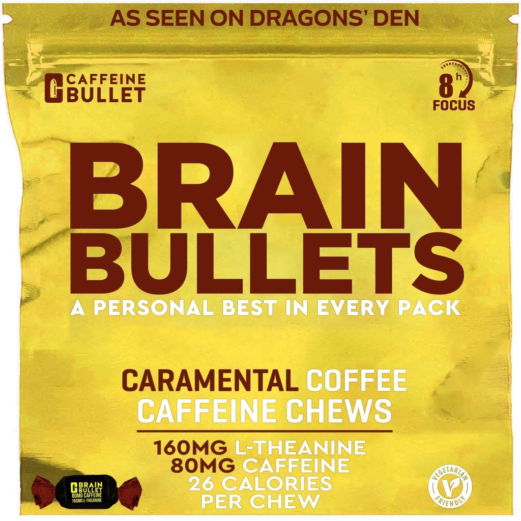 80mg Caffeine & 160mg L-Theanine Focus Enhancing Energy Chews (16 Servings) – Neuroscience Backed Nootropic Stack, Mental Acuity & Cognitive Support | Caramel Frappe Flavor Brain Bullet