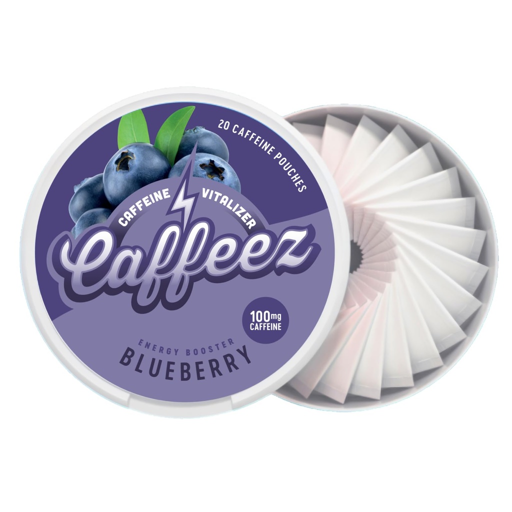 CAFFEEZ VITALIZER CAFFEINE™ - Energy Pouches | Caffeine Pouches | 50mg Natural Caffeine | 250mg Guarana | 0 Calories | 0 Sugar | 20 Pouches Per Can | 1 Tin or 1 Sleeve (1 Tin, Blueberry)
