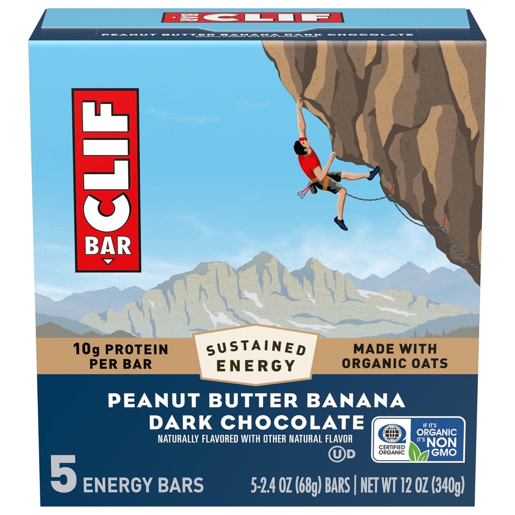 CLIF BAR - Peanut Butter Banana with Dark Chocolate Flavor - Made with Organic Oats - 10g Protein - Non-GMO - Plant Based - Energy Bars - 2.4 oz. (5 Pack)