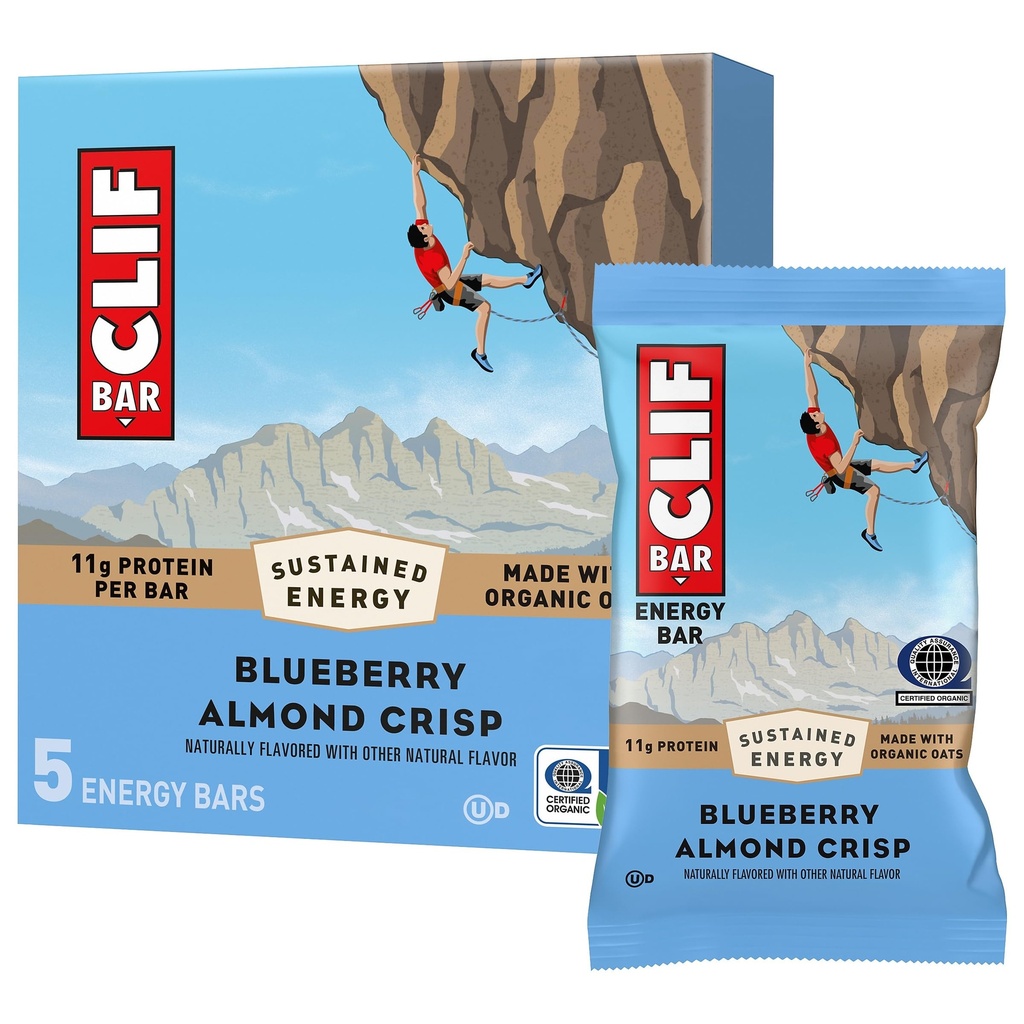 CLIF BAR - Energy Protein Bars - Blueberry Almond Crisp - Made with Organic Oats - Energy Bars - Non-GMO - (5 Pack)