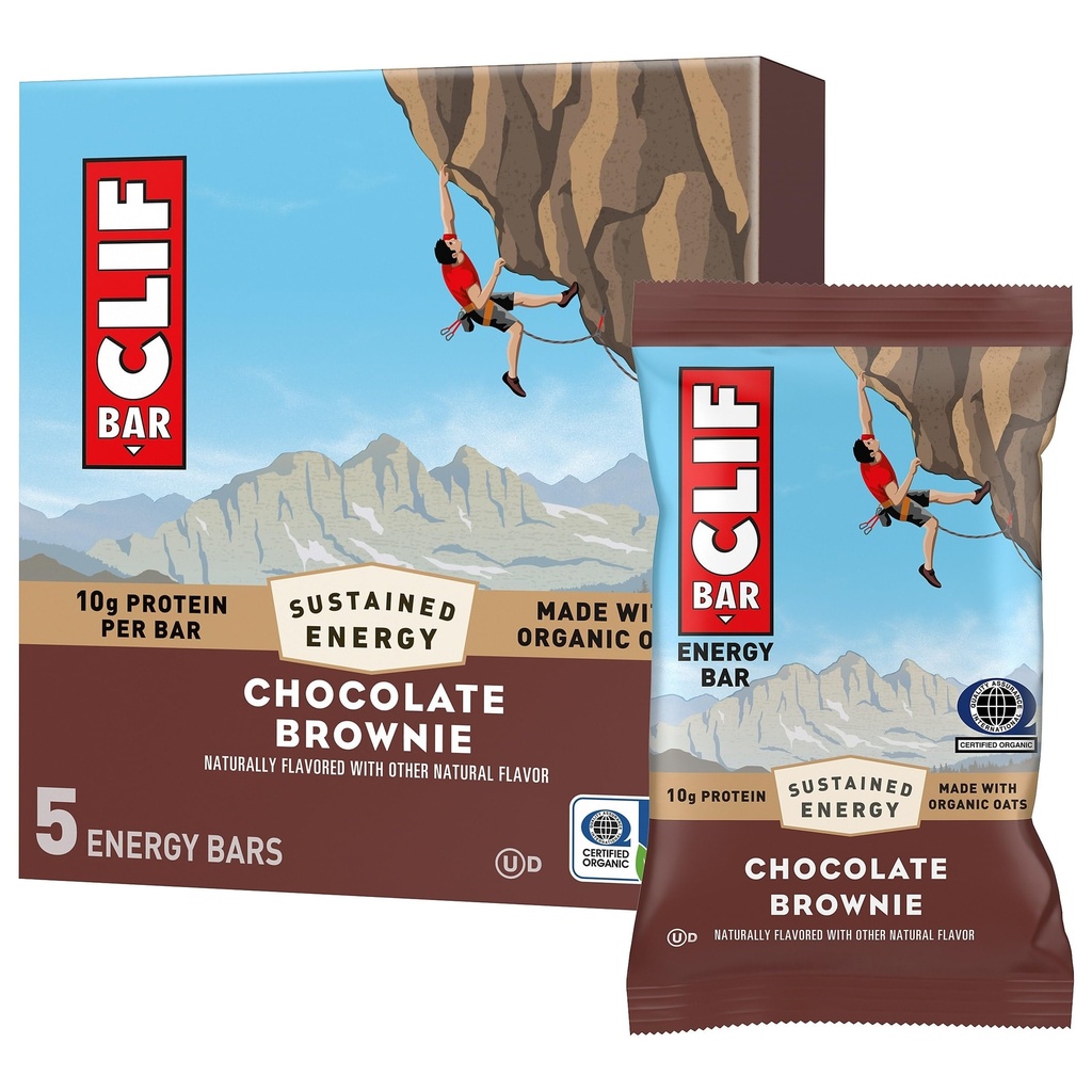 CLIF BAR - Chocolate Brownie Flavor - Made with Organic Oats - 10g Protein - Non-GMO - Plant Based - Energy Bars - 2.4 oz. (5 Pack)