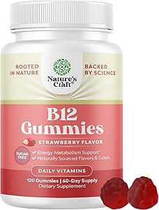 Vitamin B12 Gummies for voksne - Sukker fri Vitamin B12 1000 mcg Chewable Gums for Energy & Mood Support Immunation & Nerves Health - Kosher non-GMO & Gluten Free Supplement for kvinder & mænd - 120 Tæl