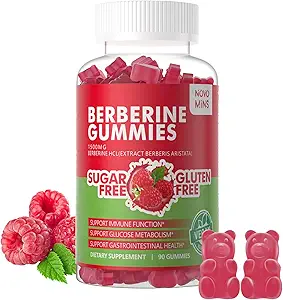 Berberine Gummies med Ceylon Cinnamon 1500mg høj potens Berberine HCL supplement til immun- og metabolismestøtte, Sukker Free Organic Berberine Gummies Raspberry Flavor.