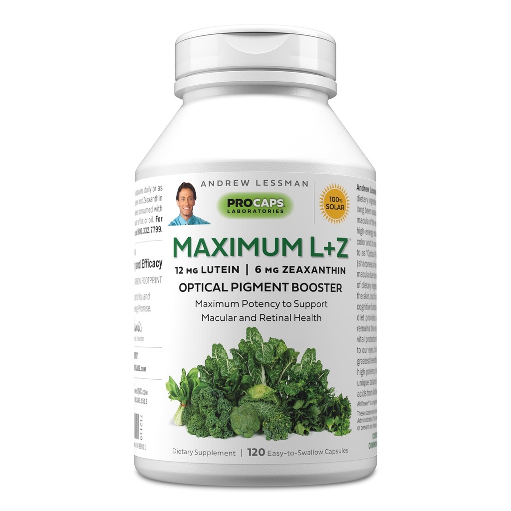 ANDREW LSSMAN Maximum L + Z 120 Softgels - 12mg Lutein, 6mg Zeaxanthin, Key Nutrients to Support Eye and Brain Health, and Promote Sund Vision. Ingen tilsætningsstoffer. Let at sluge Softels