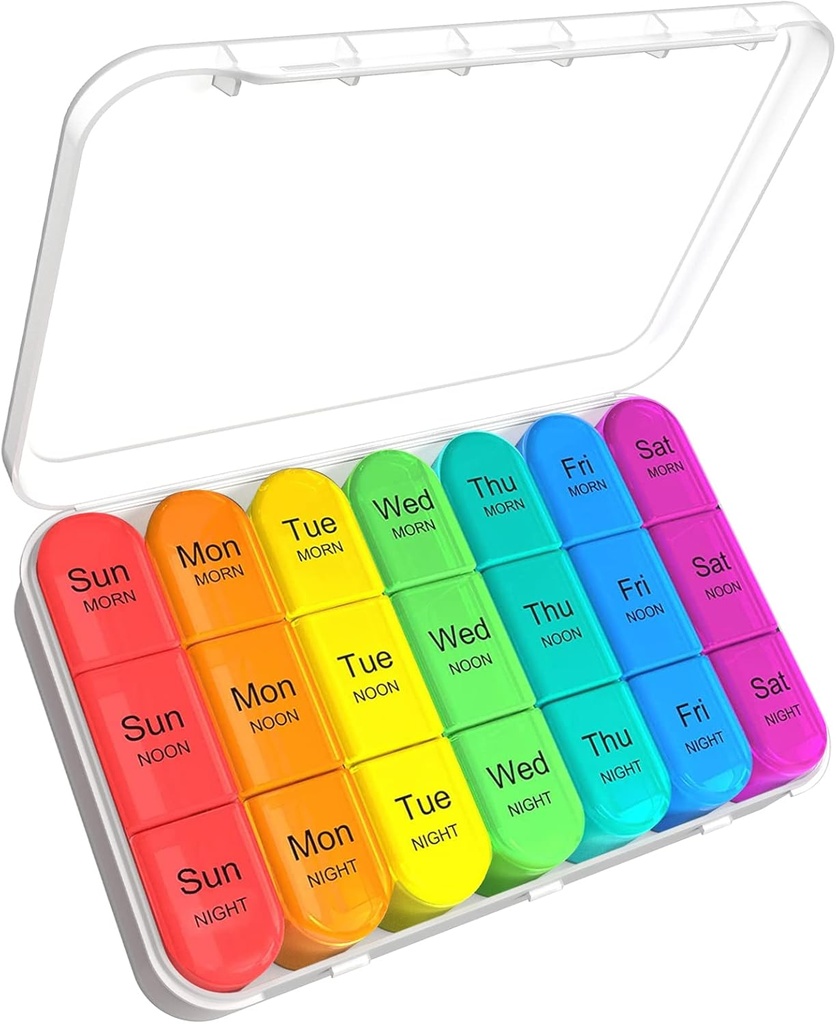ASprink 3 Times a Day Pill Organizer, 7 Day Medicine Organizer, Large Pill Case, White, 21 Compartments