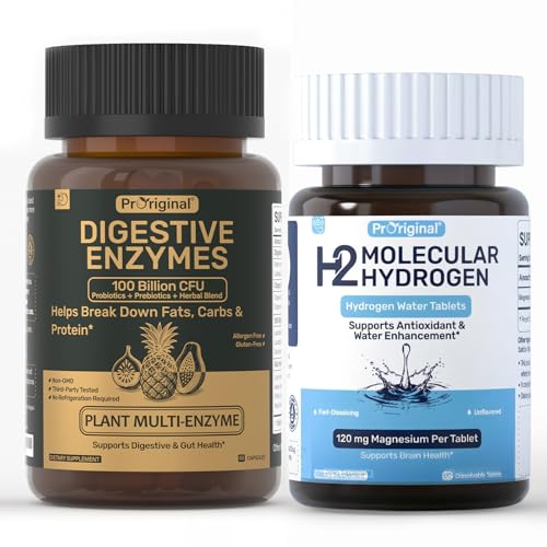 12 PPM Molecular Hydrogen Tablets & Digestive Enzymes with Probiotics and Prebiotics | Daily Wellness & Digestive Routine | 2 Items