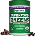 Feel Great Organic Superfood Green Powder - Kakao Chokolade Name 124; Frugt & Grøntsager Supplement # 124; Over 20 Grønne, Frugter & Veggies, Fiber, Probiotika & fordøjelsesbesvær Enzymes # 124; 30 Servering
