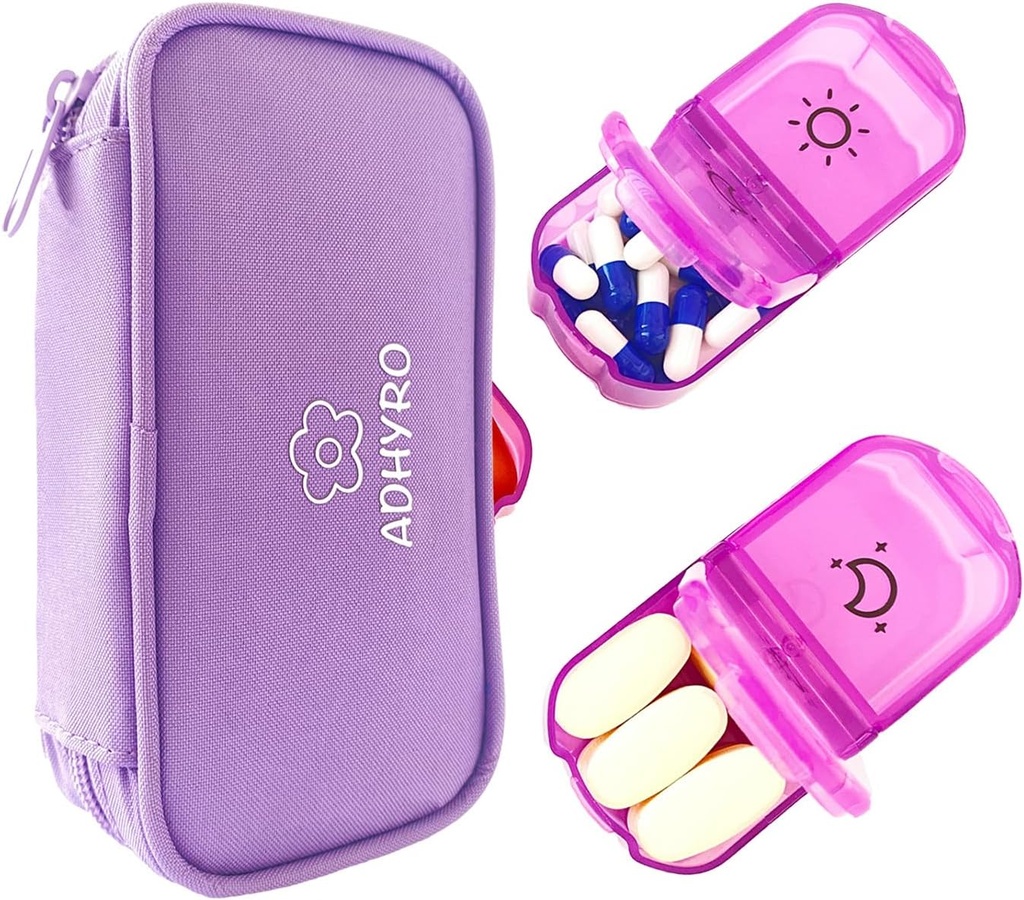 Pill Organizer 2 gange om dagen, Stor AM / PM Ugentlig Pill Box 7 Dag Pill Case med skrivbare etiketter og beskyttelse af privatlivets fred Light-lilla lynlås taske til at holde kosttilskud, vitaminer og fiskeolier