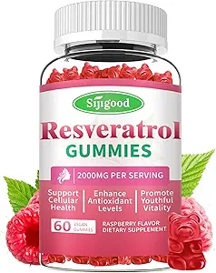 2000mg Organic Resveratrol Gummies for Women - Sugar Free Resveratrol- Nutritional- Supplements for Antioxidant Support, Cellular Health, Immunity, Brain & Energy, Raspberry Flavor, 60 Count