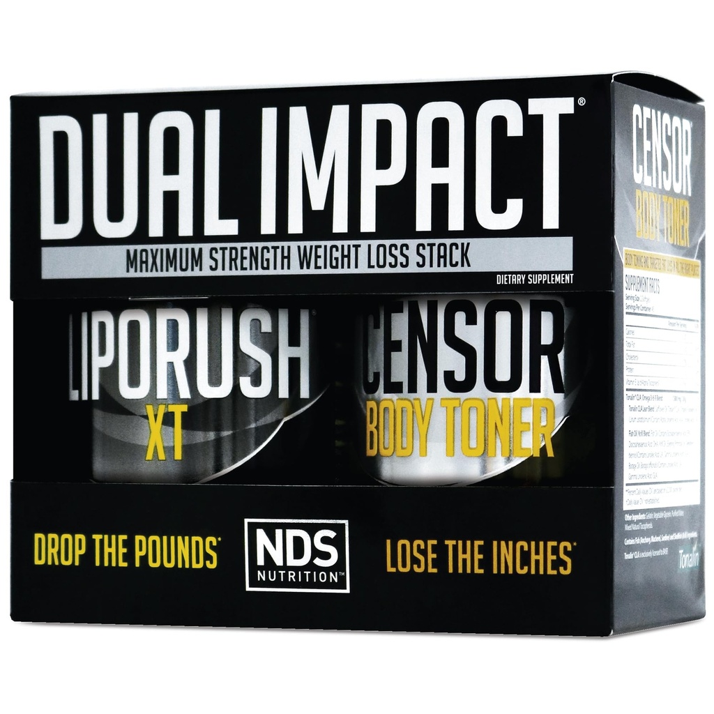 NDS Nutrition Maximum Strength Dual Impact Stack - Kraftfuld 21- 1 Vægttab Kit Kombinerer høj energi Fat- Burning XT Termogen med Premium CLA Censor Body Toner (60 Caps & 90 Softgel)