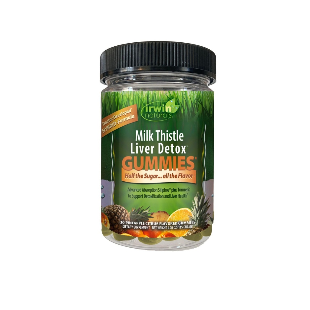 Irwin Naturals Gummies Milk Thistle Liver Detox v2, Daily Liver Health & Gentle Detox Support, Vegan, 30 Gummies