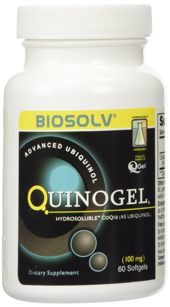 QuinoGel® Solubilized Ubiquinol CoQ10 (Hydrosoluble™ Kaneka QH™) 100mg / 60 Softgels