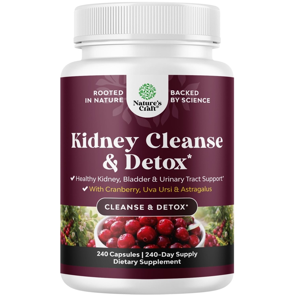 Avanceret Nyre Support Supplement - Nyre Rengøring Detox & Reparation Cranberry Uddrag Kapsler med Uva Ursi, Stinging Nettle & Astragalus for Nyre Sundhed - Urinary Tract Sundhed - 240 Caps