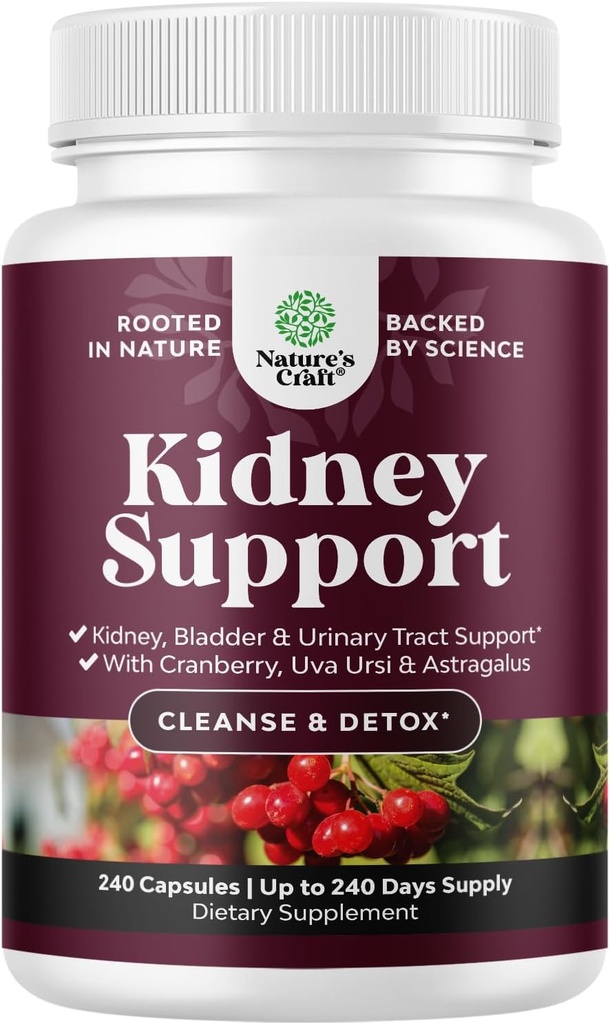 Avanceret Nyre Support Supplement - Nyre Rengøring Detox & Reparation Cranberry Uddrag Kapsler med Uva Ursi, Stinging Nettle & Astragalus for Nyre Sundhed - Urinary Tract Sundhed - 240 Caps