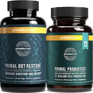 Primær høst Probiotika & Gut Sundhed Kosttilskud til kvinder og mænd Pre og Probiotika med 31 milliarder CFU og Gut Gendanne fordøjelsespiller bundle