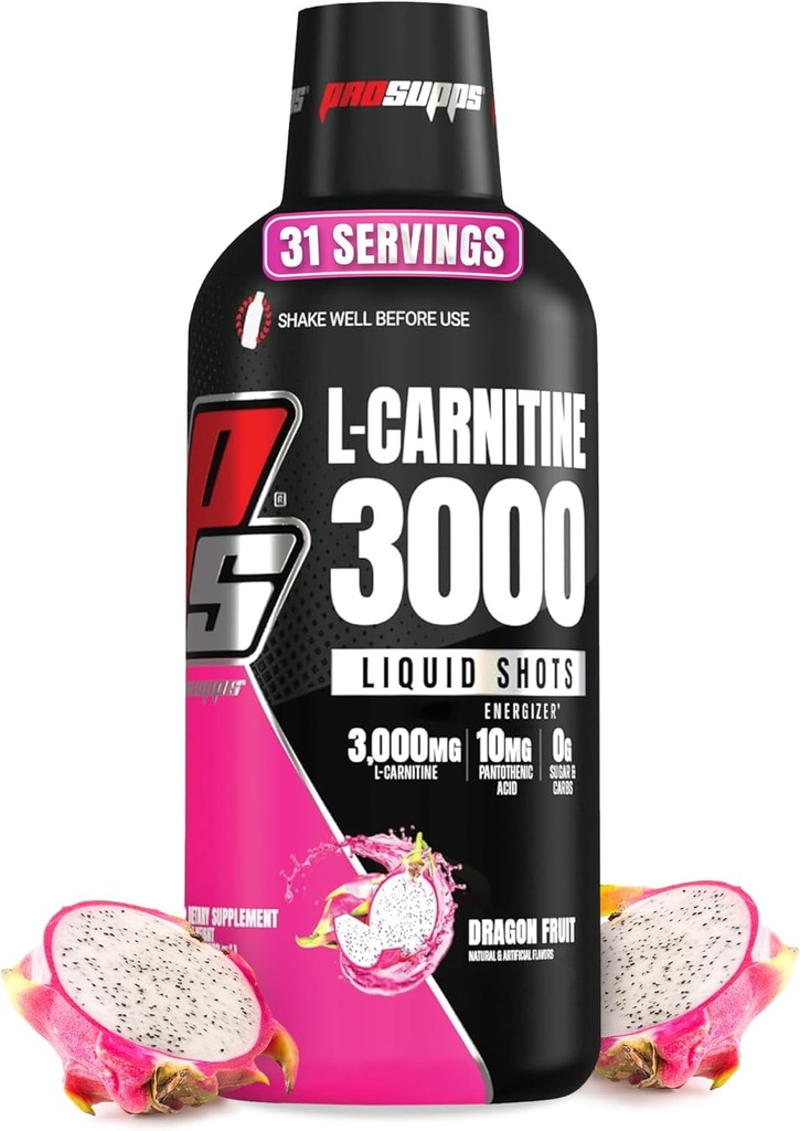 PROSUPPS L- Carnitin Liquid 3000, Stimulant- Free Liquid Shots for Mænd & Kvinder - Ren workout drink for energi, ydeevne og muskel Inddrivelse - Ingen sukker, ingen kulhydrater - 31 Servering, Dragon Fruit