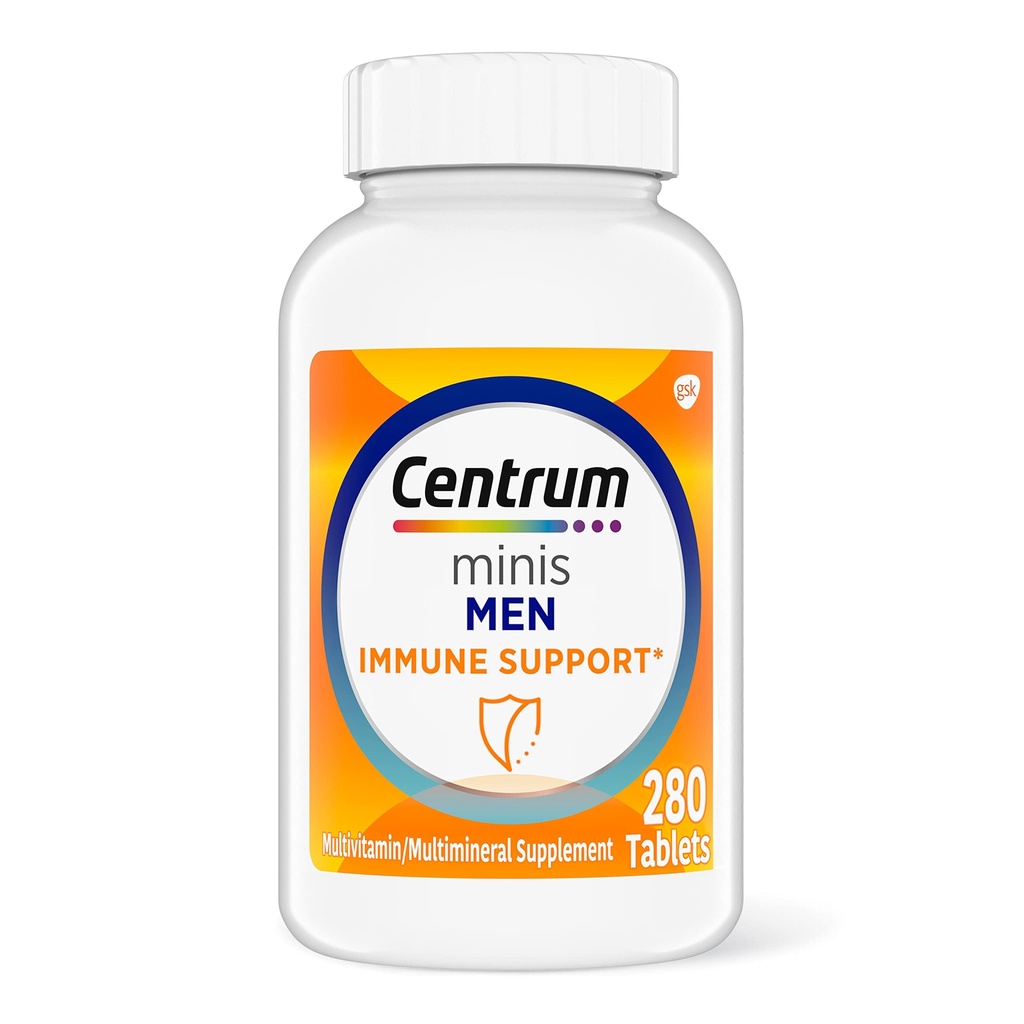 Centrum Minis mænds daglige multivitamin til mænd til immunforsvar med zink og C-vitamin, 280 Mini tabletter, 140 dages forsyning